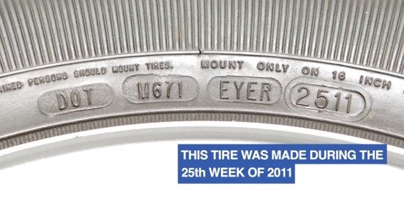 Tire Code DOT Showing Date of Manufacture